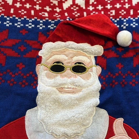 Holiday time-XL(46-48)-Ugly Christmas sweater. Santa in sunglasses embroidered. - Picture 3 of 15